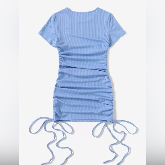 Light Blue Ruched Ribbed Dress - Picture 2 of 7